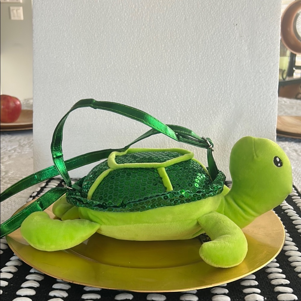 Lime Green Turtle Purse with Quilted Shell